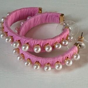 Kate Spade light pink  and Gold Pearl Hoop Earrings
